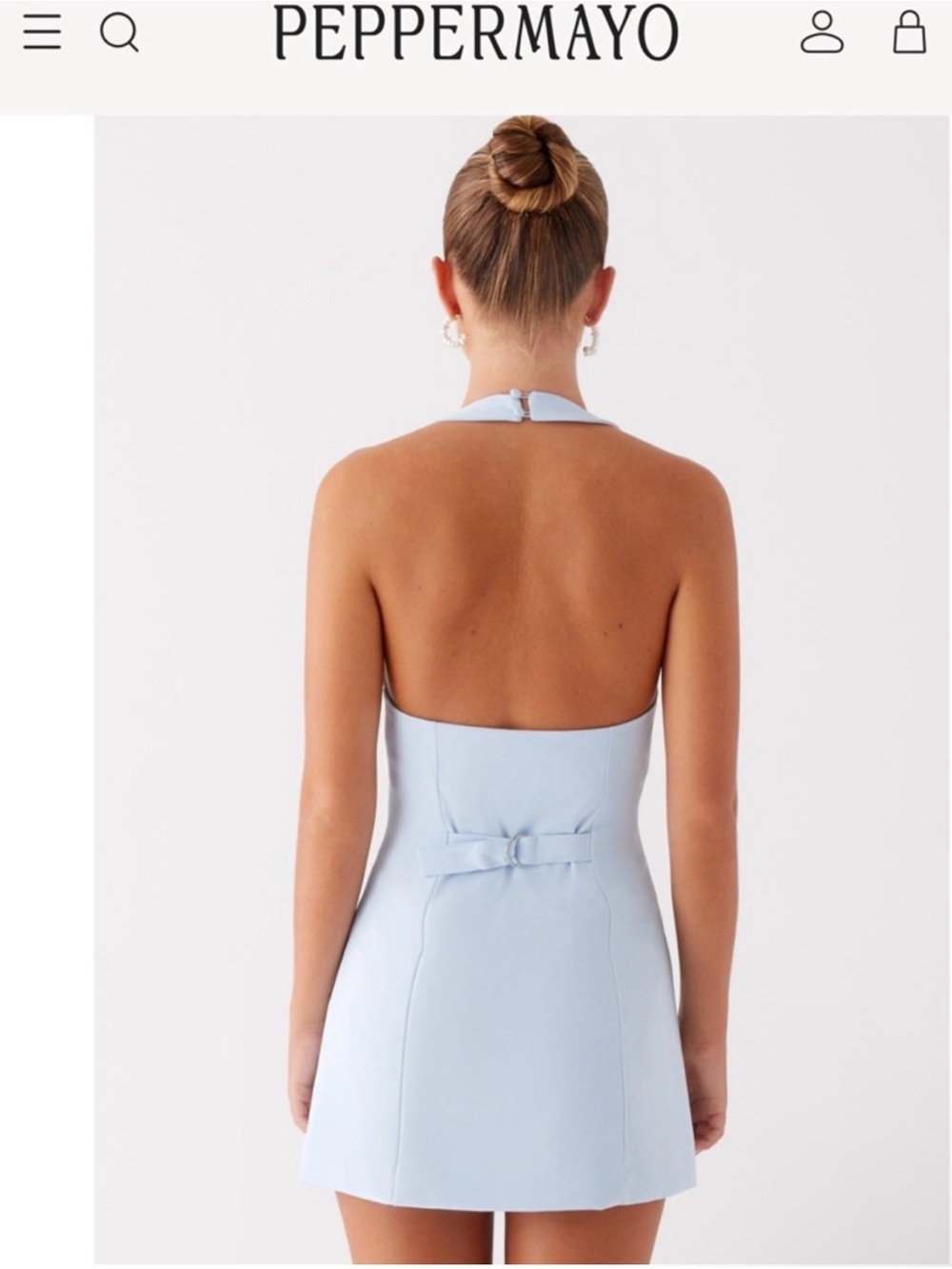 Peppermayo Pale Blue Halter Button Mini Dress - Picture 2 of 4